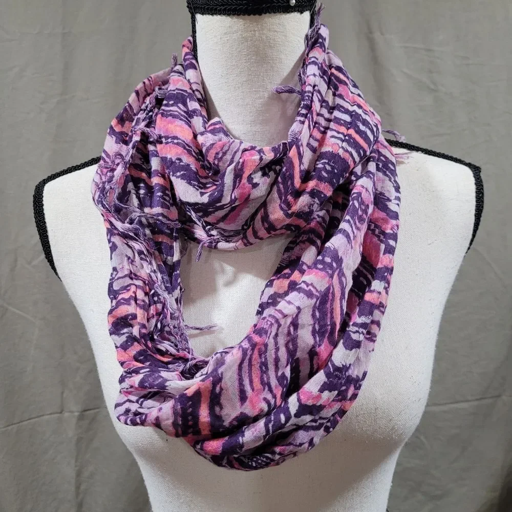 Pink purple thin wrap infinity scarf